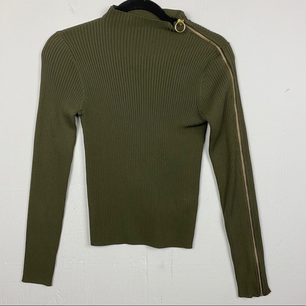 Topshop Olive Green Ribbed Knit Pullover Sweater